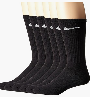 NIKE Unisex Performance Cushion Crew Socks with Band (6 Pairs), Black/White, Large